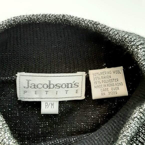 Vintage 1990s Merino Wool Blend Mock Neck Sweater Silver Metallic Quiet Luxury - Picture 7 of 11